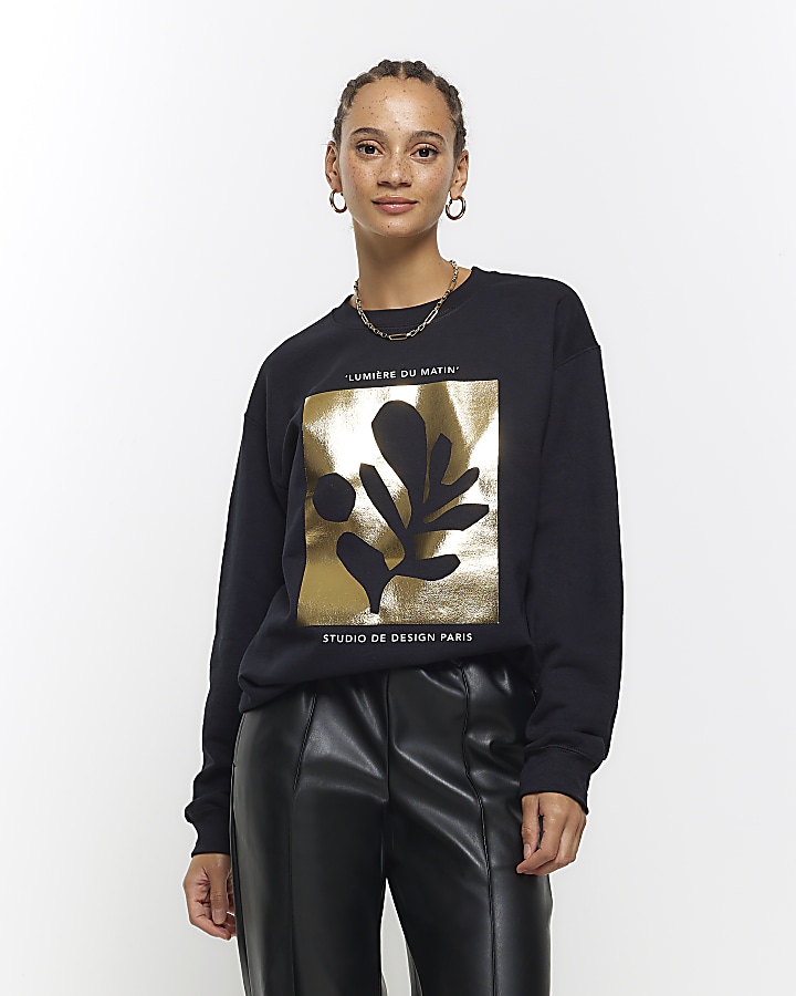 Black foil graphic sweatshirt