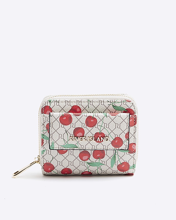Beige cherry flap front purse