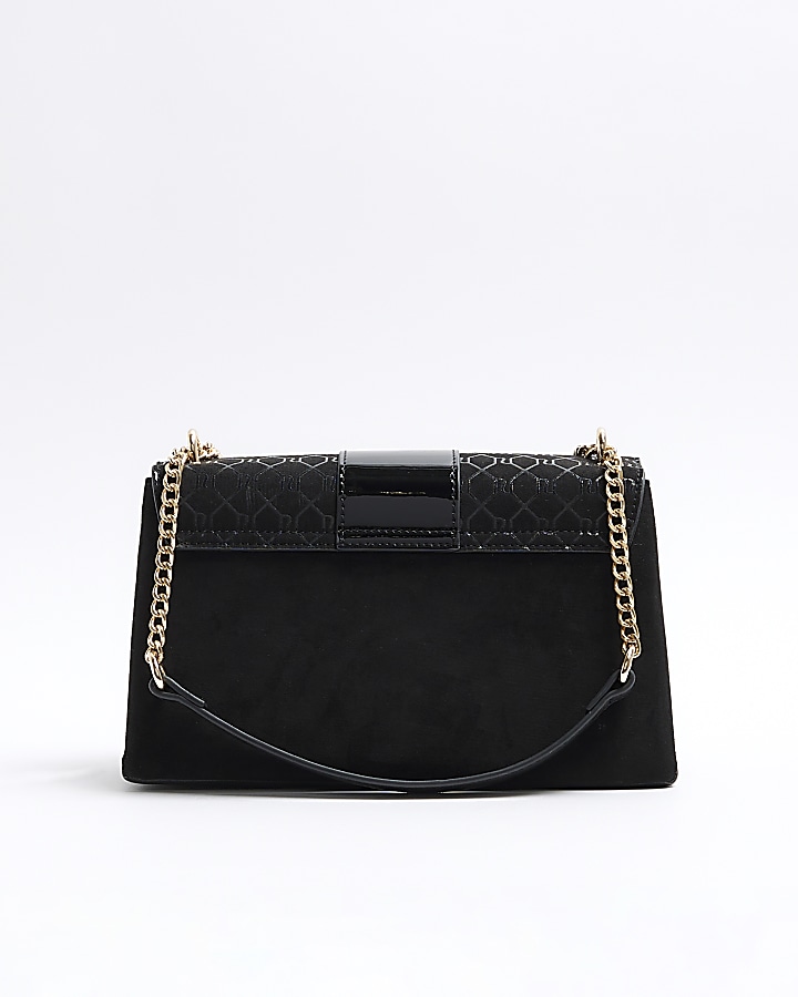 Black RI monogram chain shoulder bag River Island