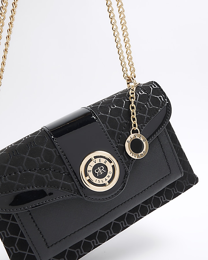 Black RI monogram chain shoulder bag River Island