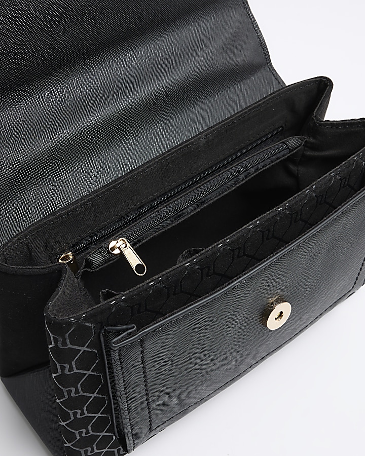 Black RI monogram chain shoulder bag River Island