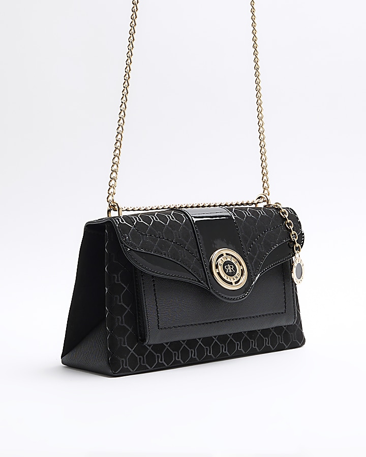 Black RI monogram chain shoulder bag River Island