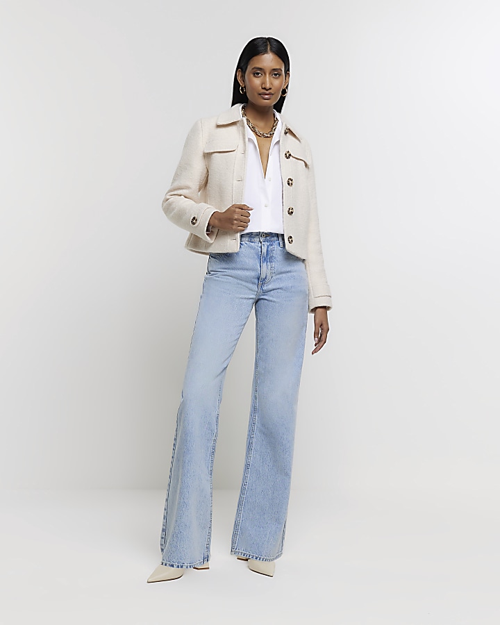 Blue high waisted relaxed straight jeans | River Island