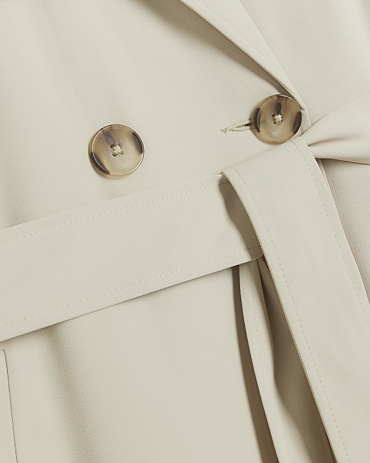 Cream tie cuff belted duster coat