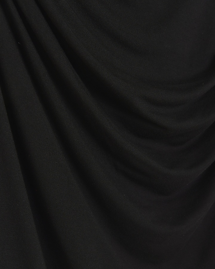 Black ruched drape maxi skirt