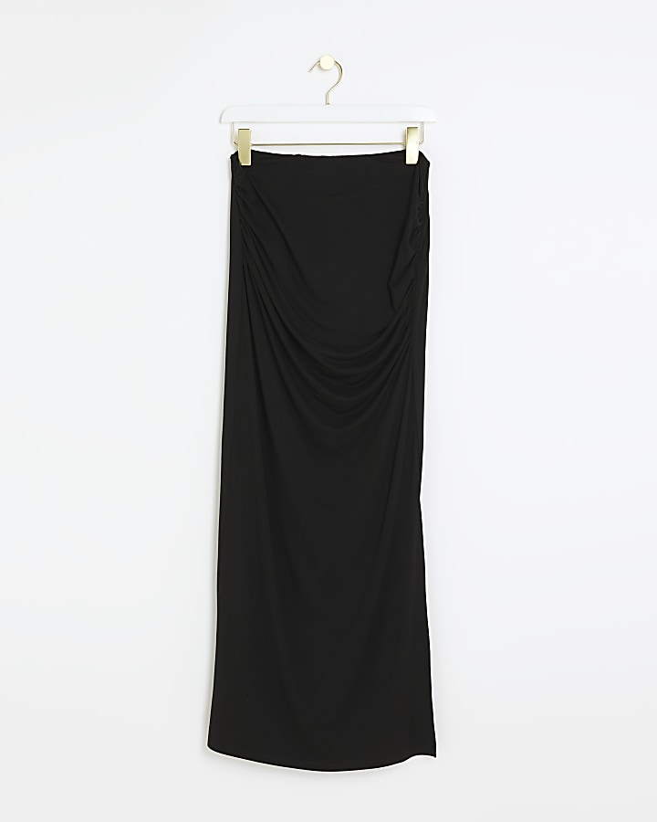 Black ruched drape maxi skirt | River Island