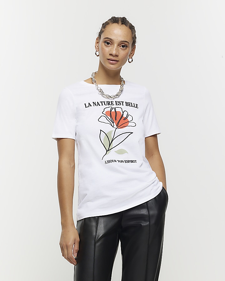 White floral graphic t-shirt | River Island
