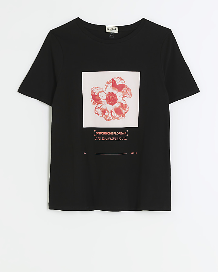 Black floral graphic t-shirt