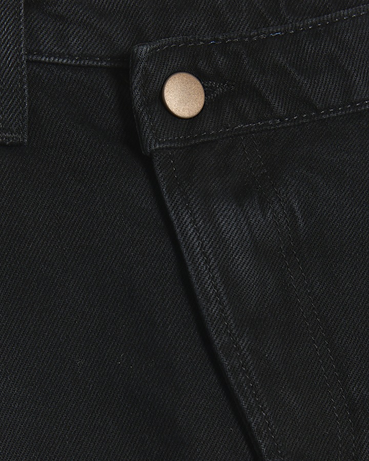 Black asymmetric waist denim mini skirt