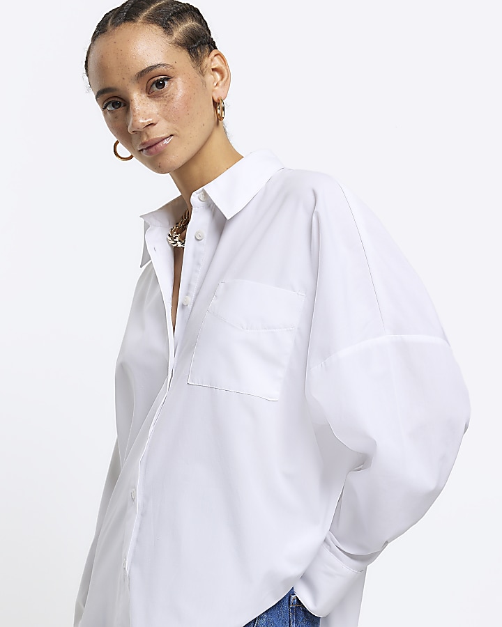 White poplin longline shirt