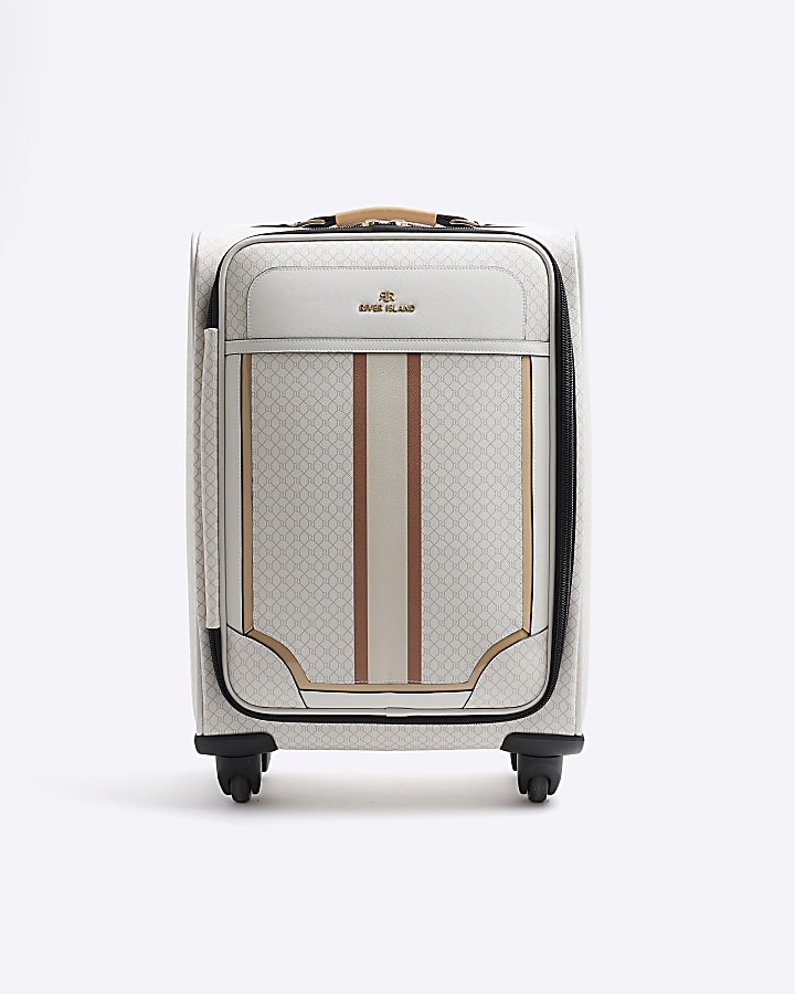 White RI monogram webbing suitcase