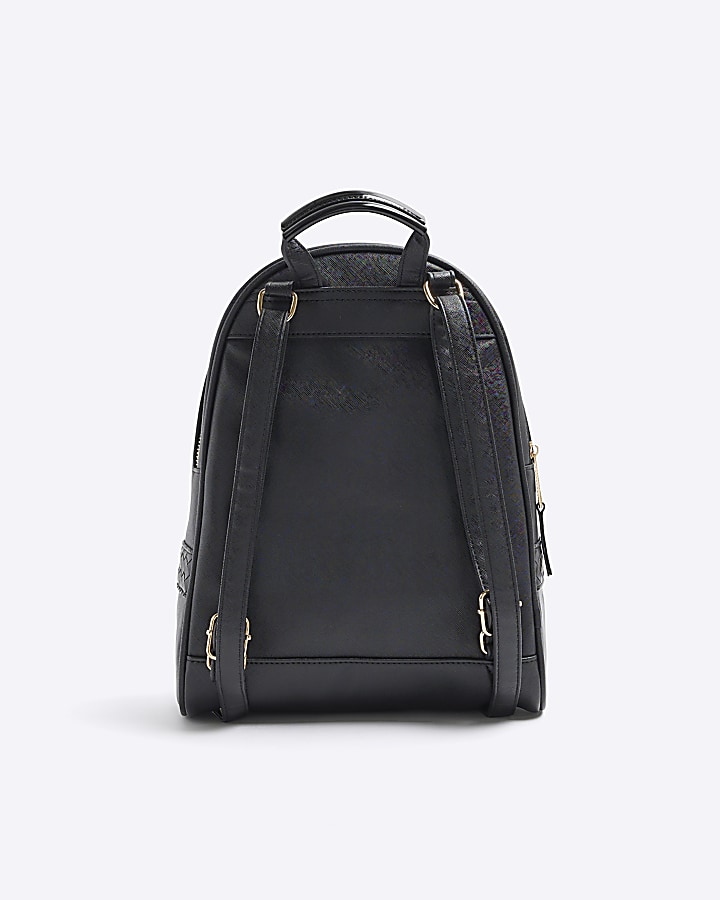 Black embossed weave backpack