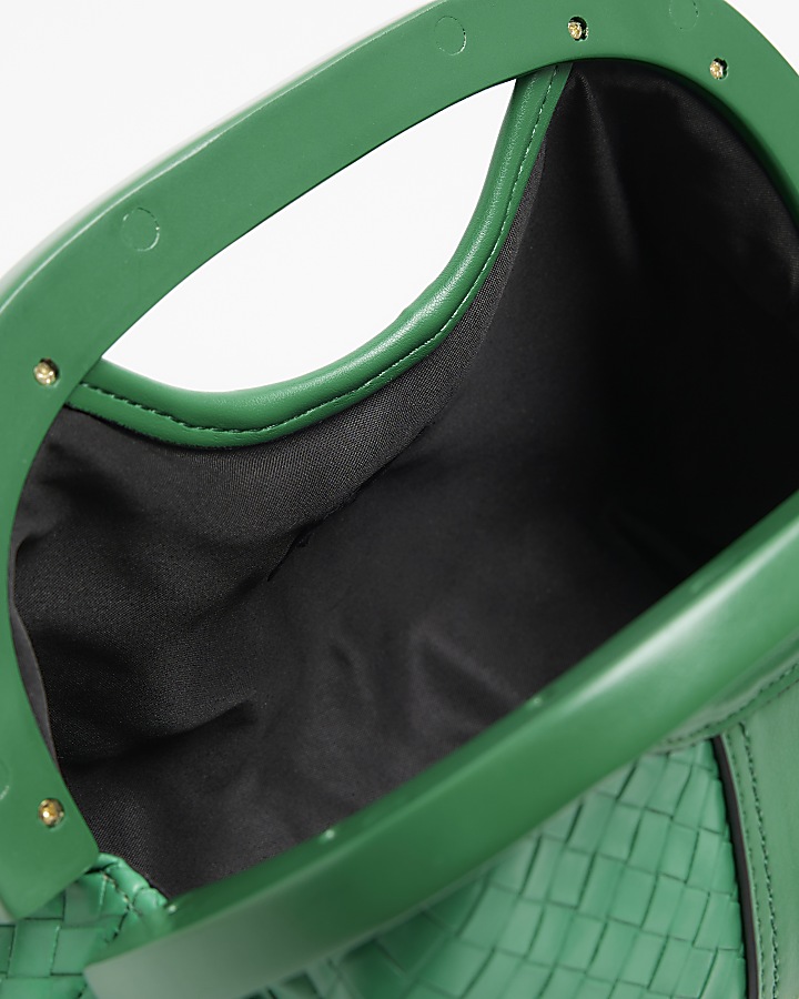 Green embossed weave clutch bag