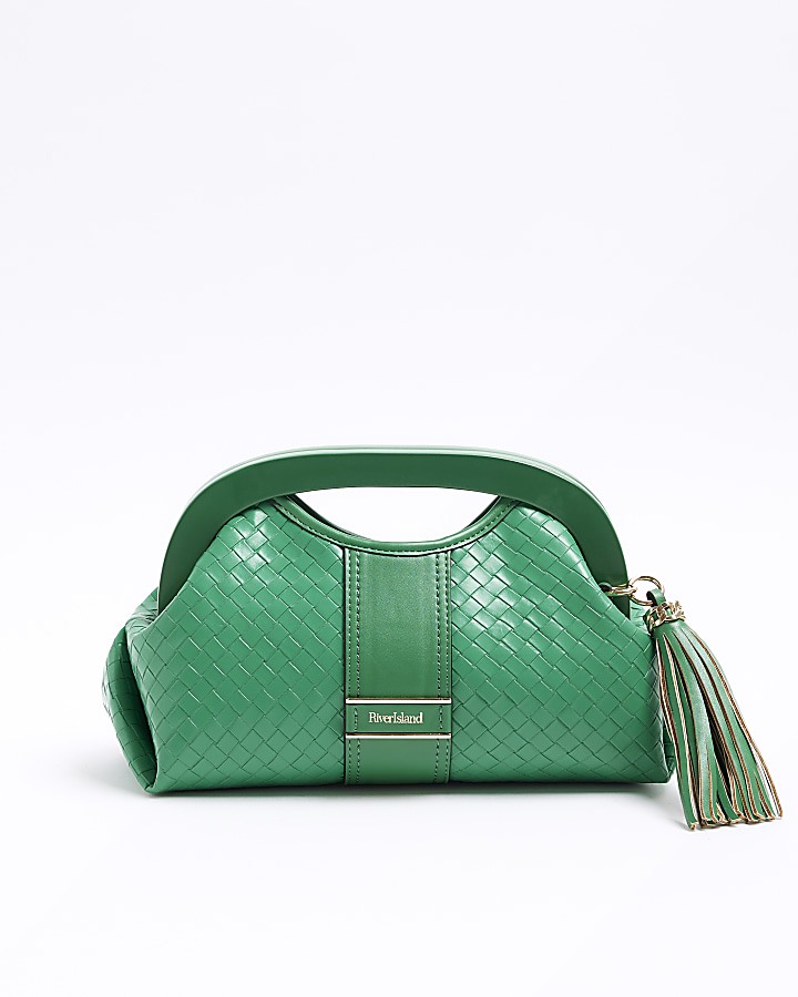 Green embossed weave clutch bag