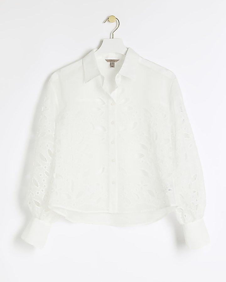 White organza cut out shirt