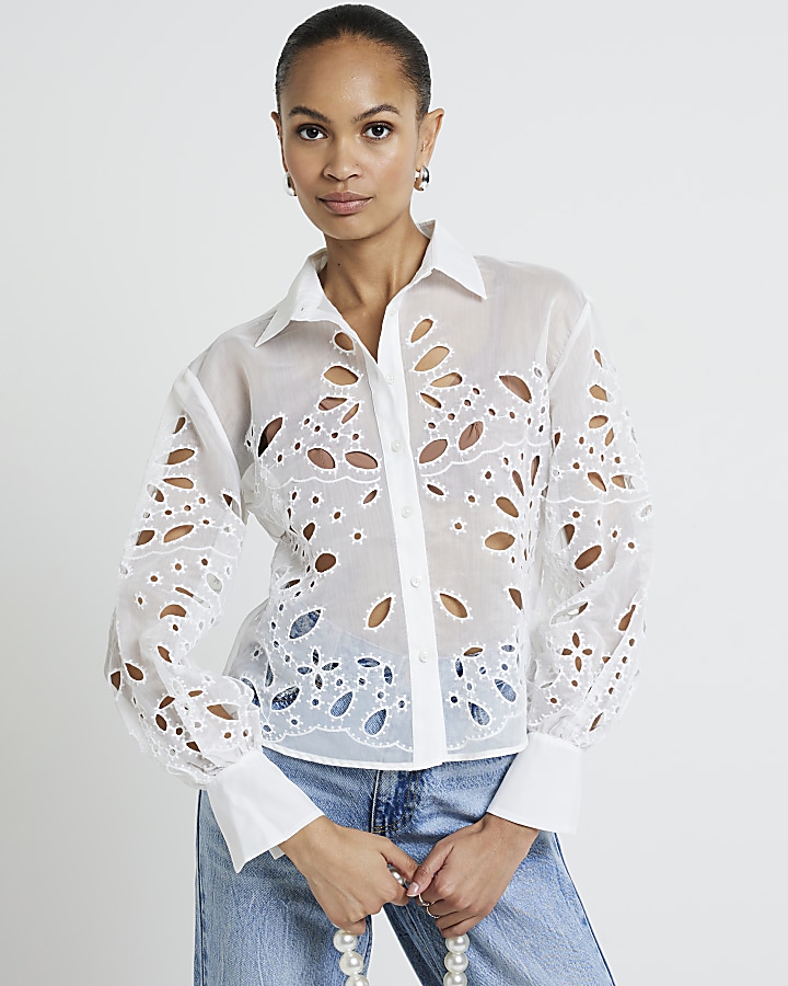 White organza cut out shirt