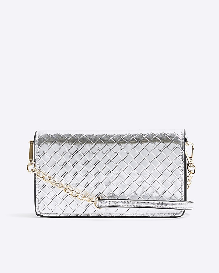 Silver weave cross body purse