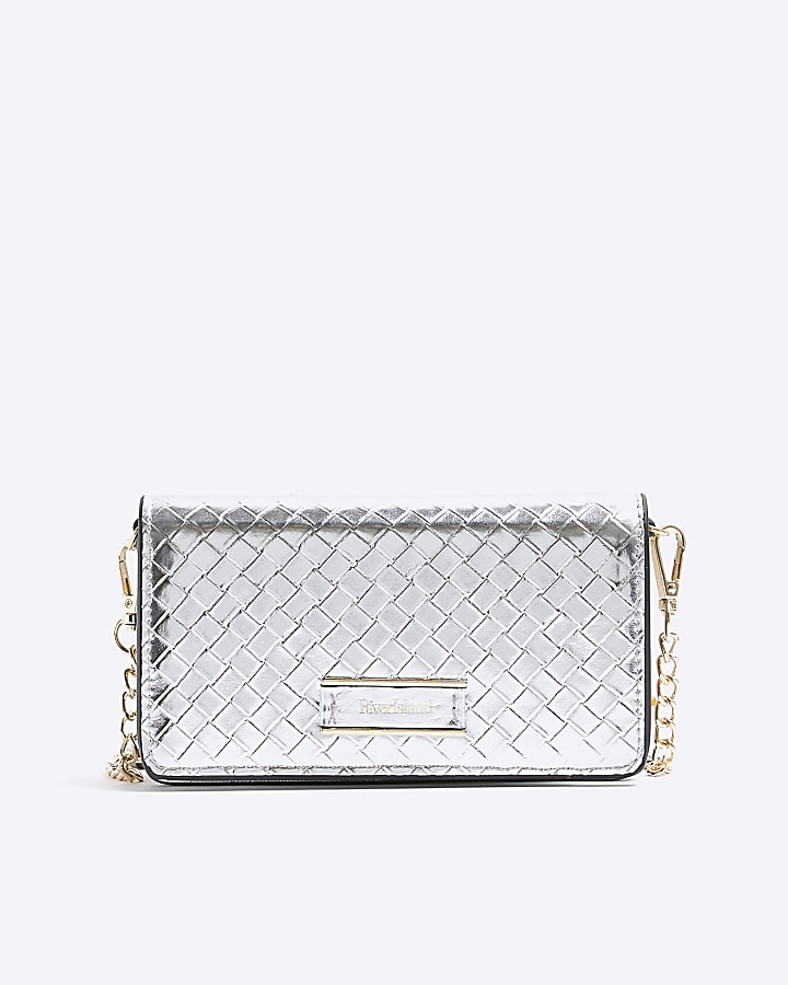 Silver weave cross body purse