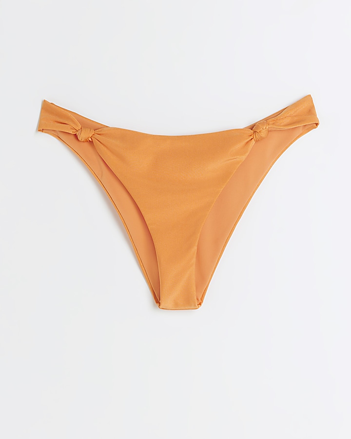 Orange low rise knot bikini bottoms