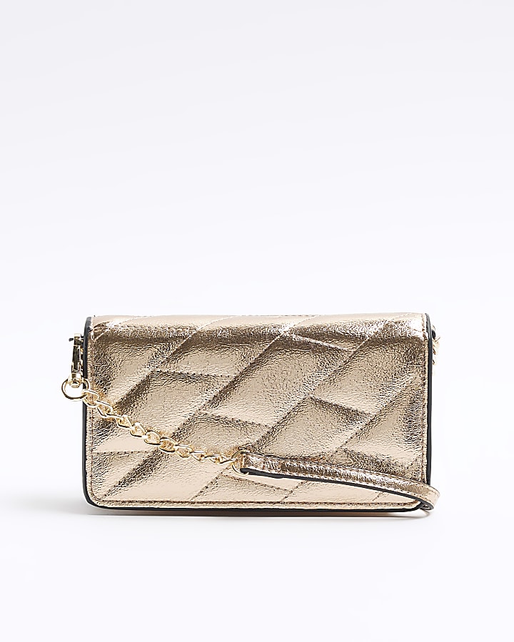 Rose gold quilted cross body purse | River Island