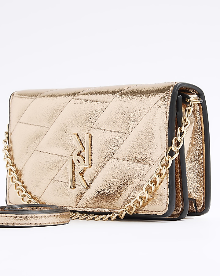 Rose gold quilted cross body purse