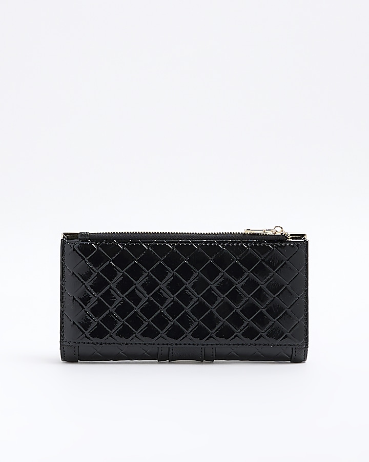 Black embossed weave purse