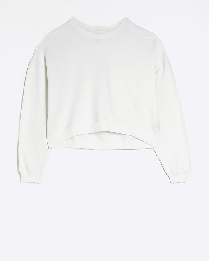 White crop plain sweatshirt