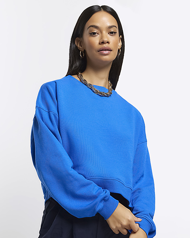 Blue crop plain sweatshirt | River Island