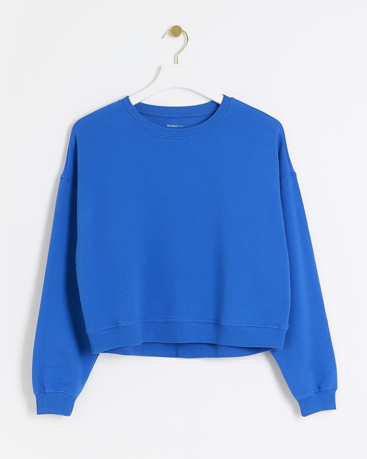 Blue crop plain sweatshirt