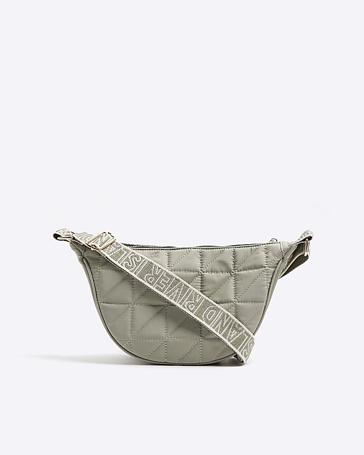 Khaki soft quilted cross body bag River Island