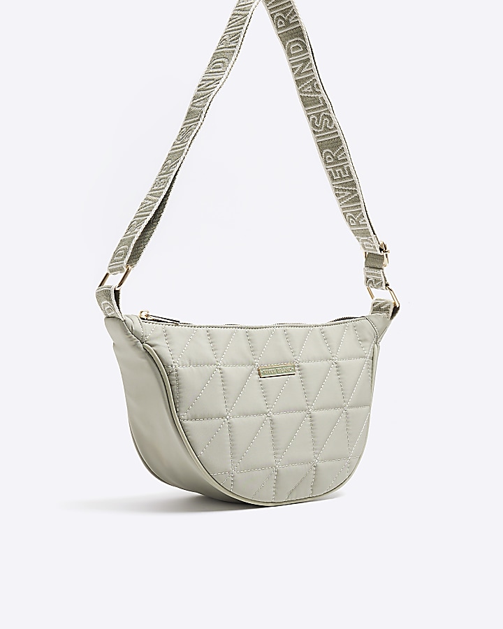 Khaki soft quilted cross body bag River Island