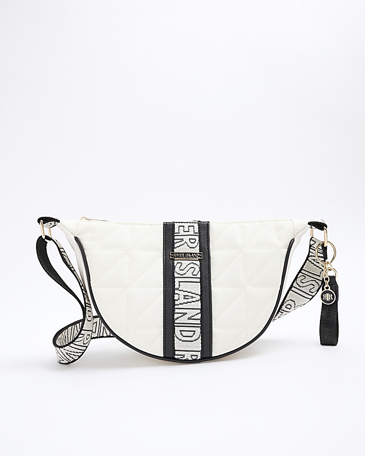 Cream webbing quilted cross body bag River Island