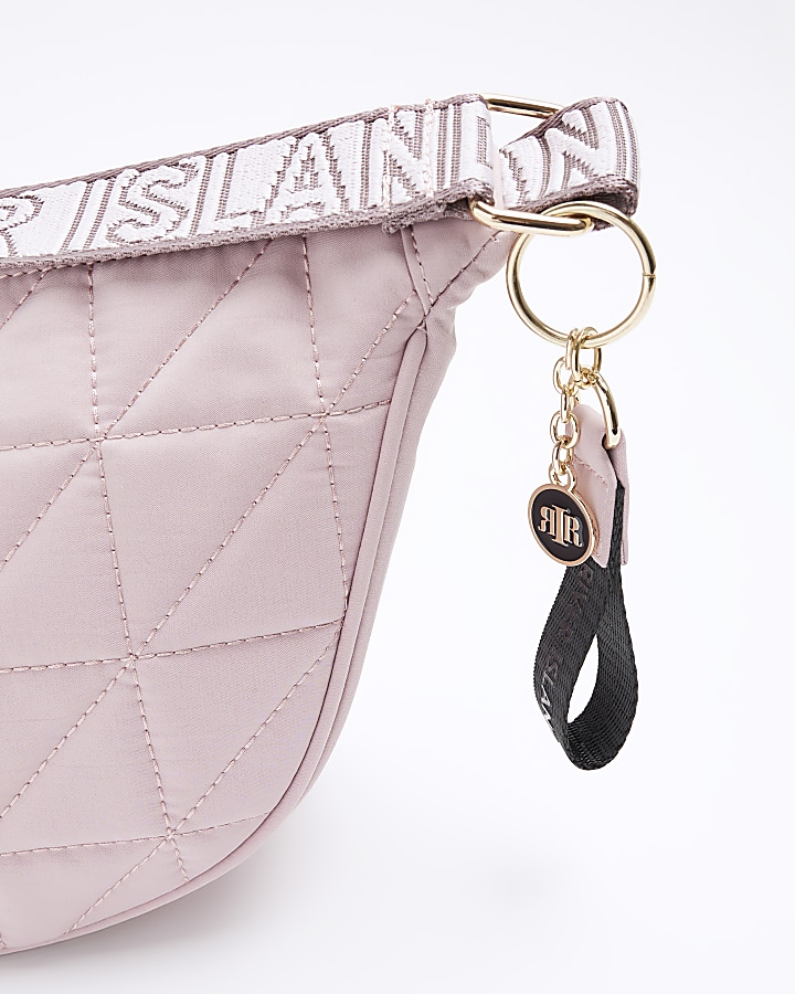Pink soft quilted cross body bag River Island