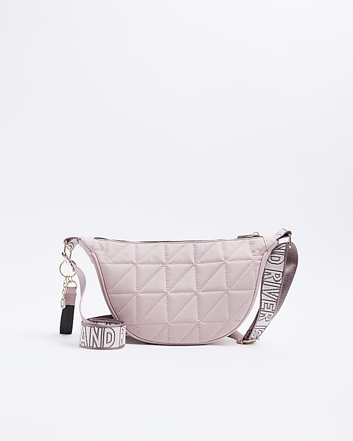 Pink soft quilted cross body bag River Island