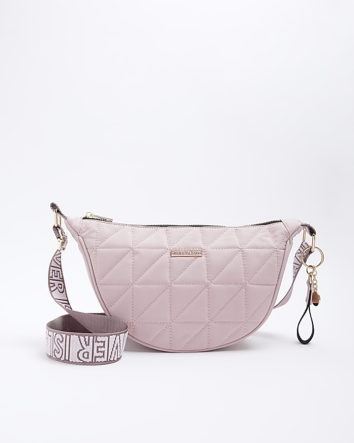 Pink soft quilted cross body bag River Island