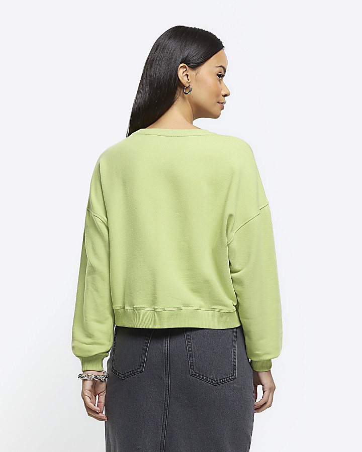 Green crop plain sweatshirt