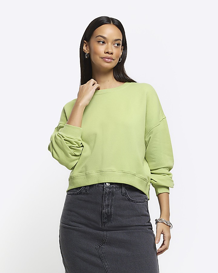 Green crop plain sweatshirt