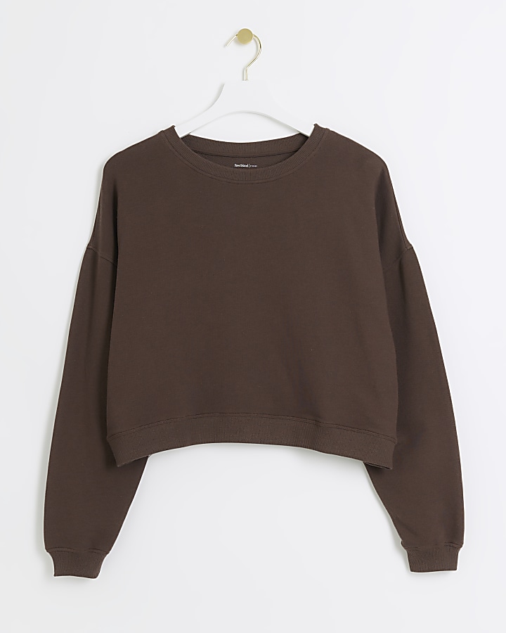 Brown crop plain sweatshirt