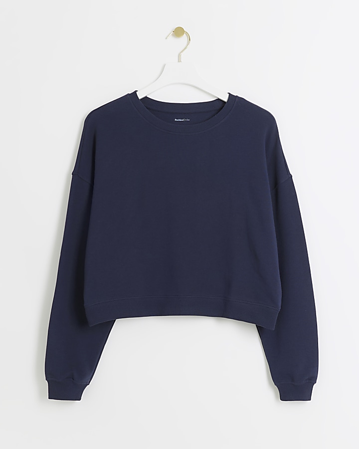 Navy crop plain sweatshirt