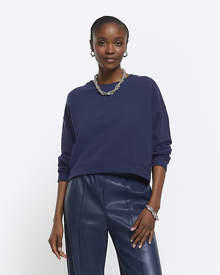 Cropped 2025 navy sweatshirt