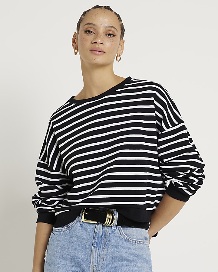 Black stripe crop sweatshirt River Island