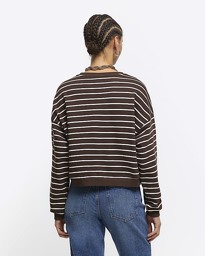 Brown stripe crop sweatshirt