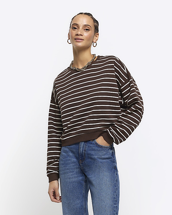 Brown stripe crop sweatshirt