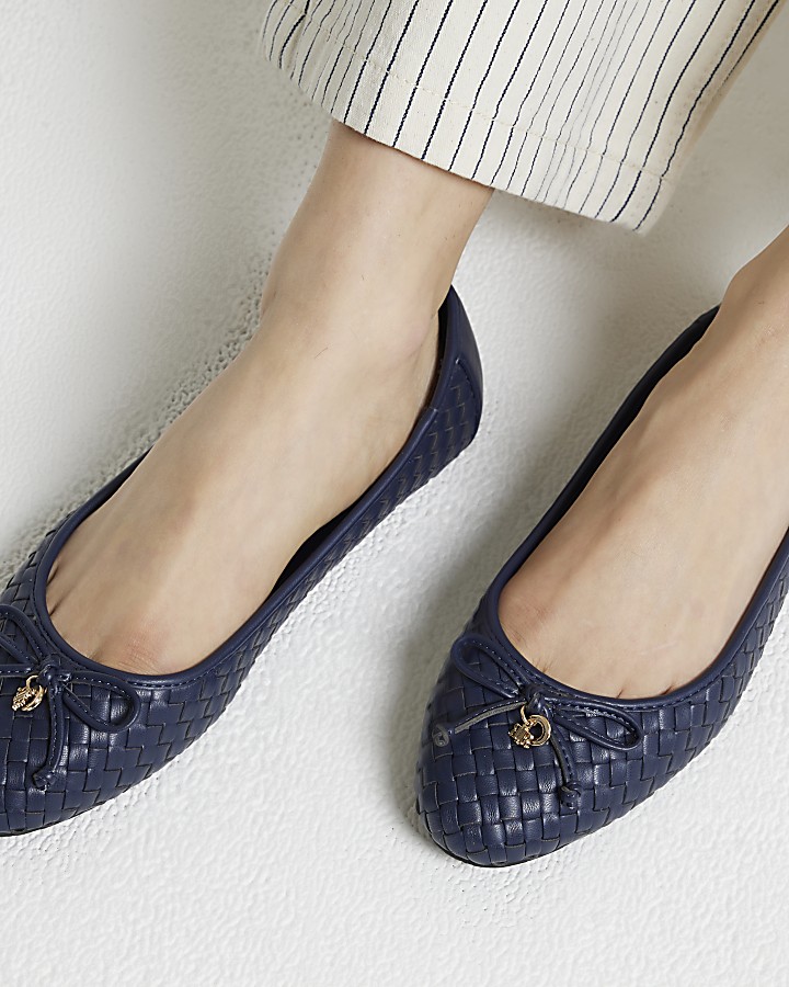 Navy weave bow ballet pumps