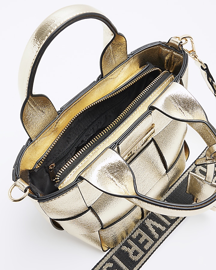 Gold chunky weave small tote bag River Island