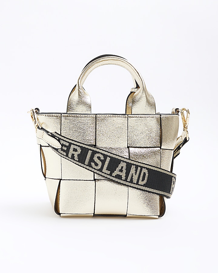Gold chunky weave small tote bag River Island