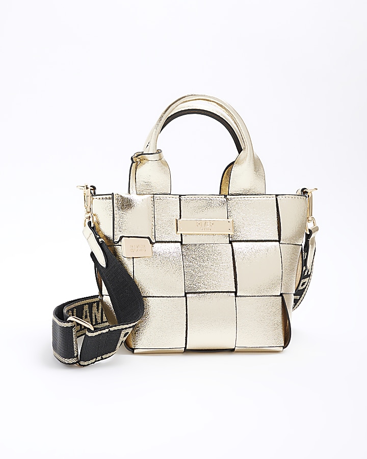 Gold chunky weave small tote bag