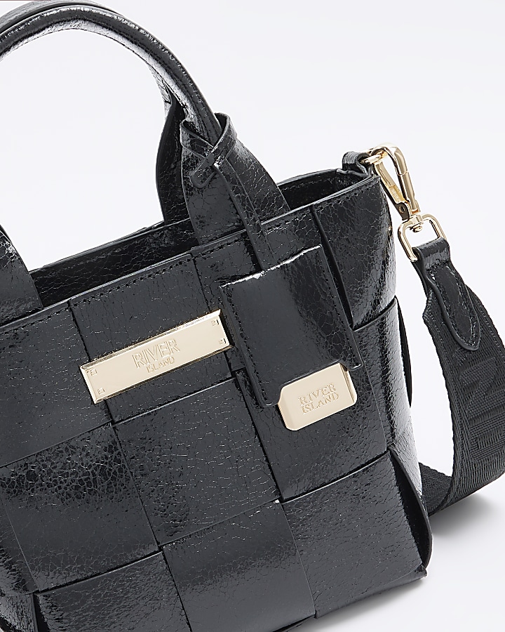 Black chunky weave small tote bag River Island