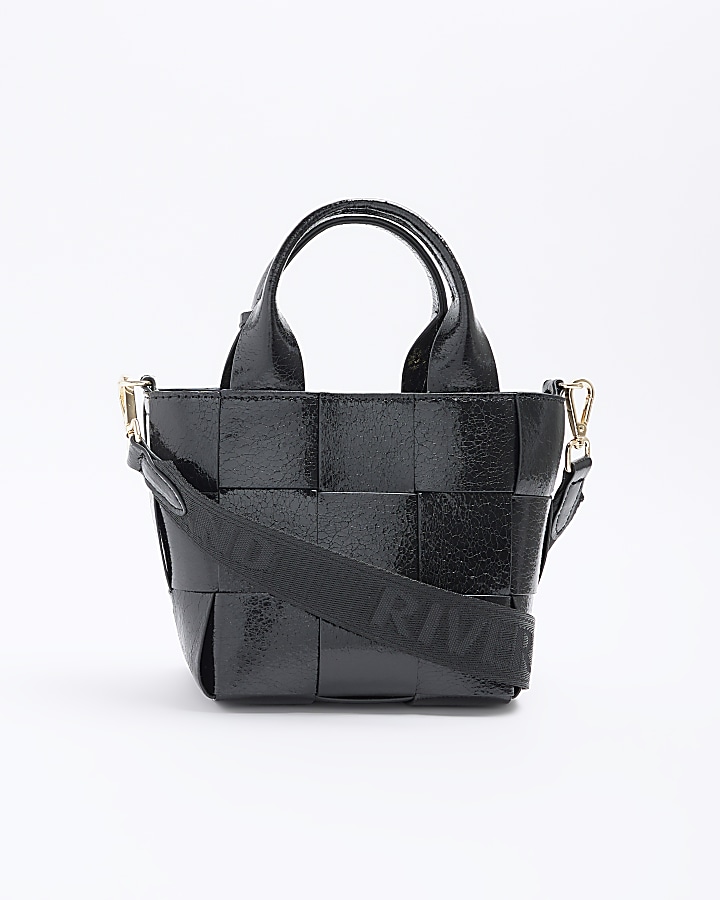Black chunky weave small tote bag