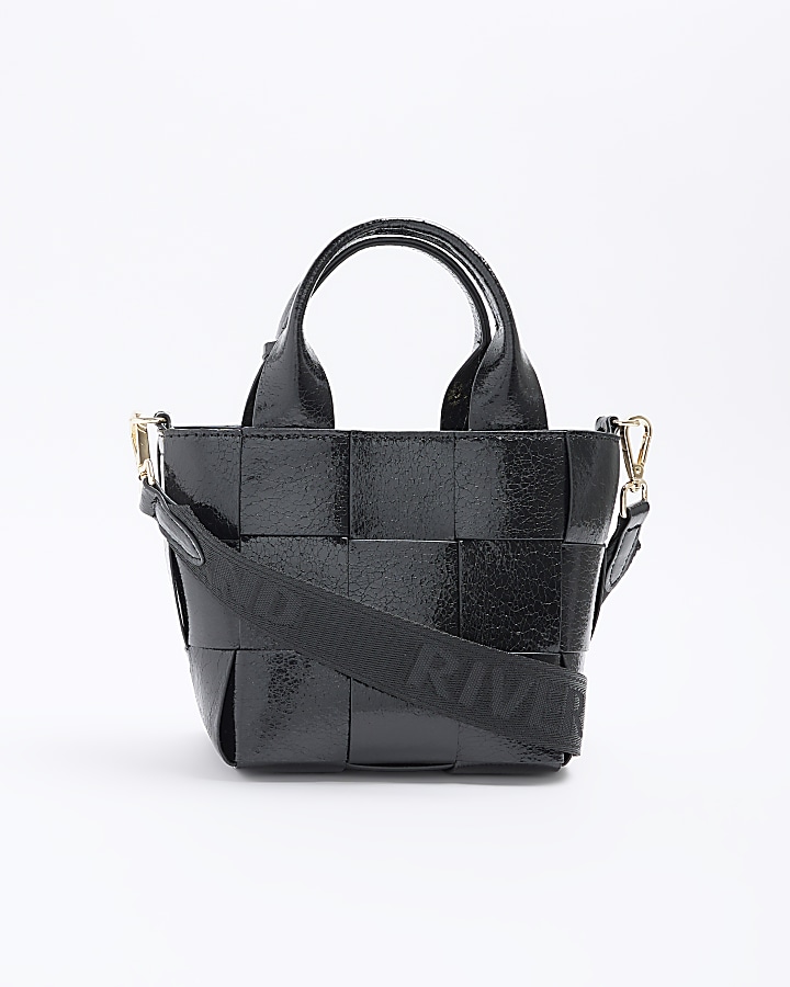 Black chunky weave small tote bag River Island